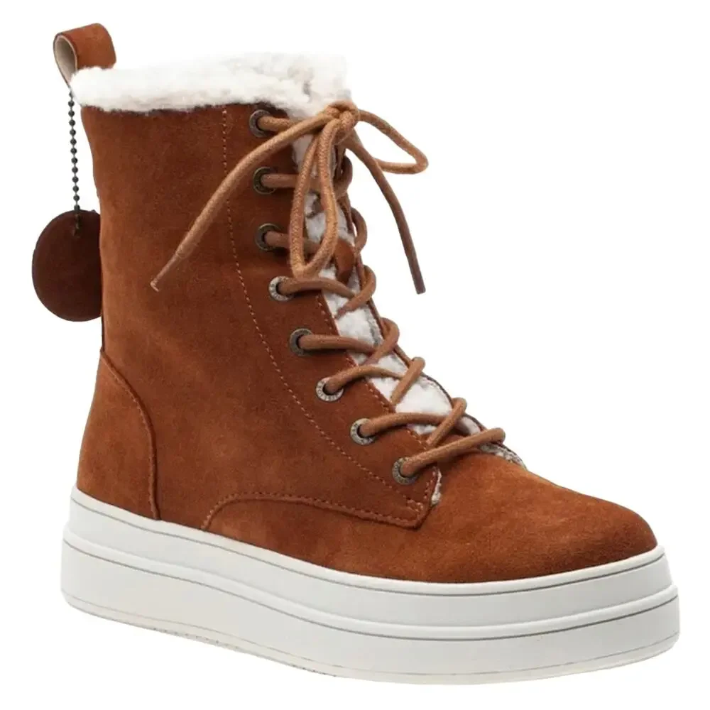 J/Slides NYC Torrie Brown Women Winter Boot Sz 8.5 Suede Faux Fur Waterproof New